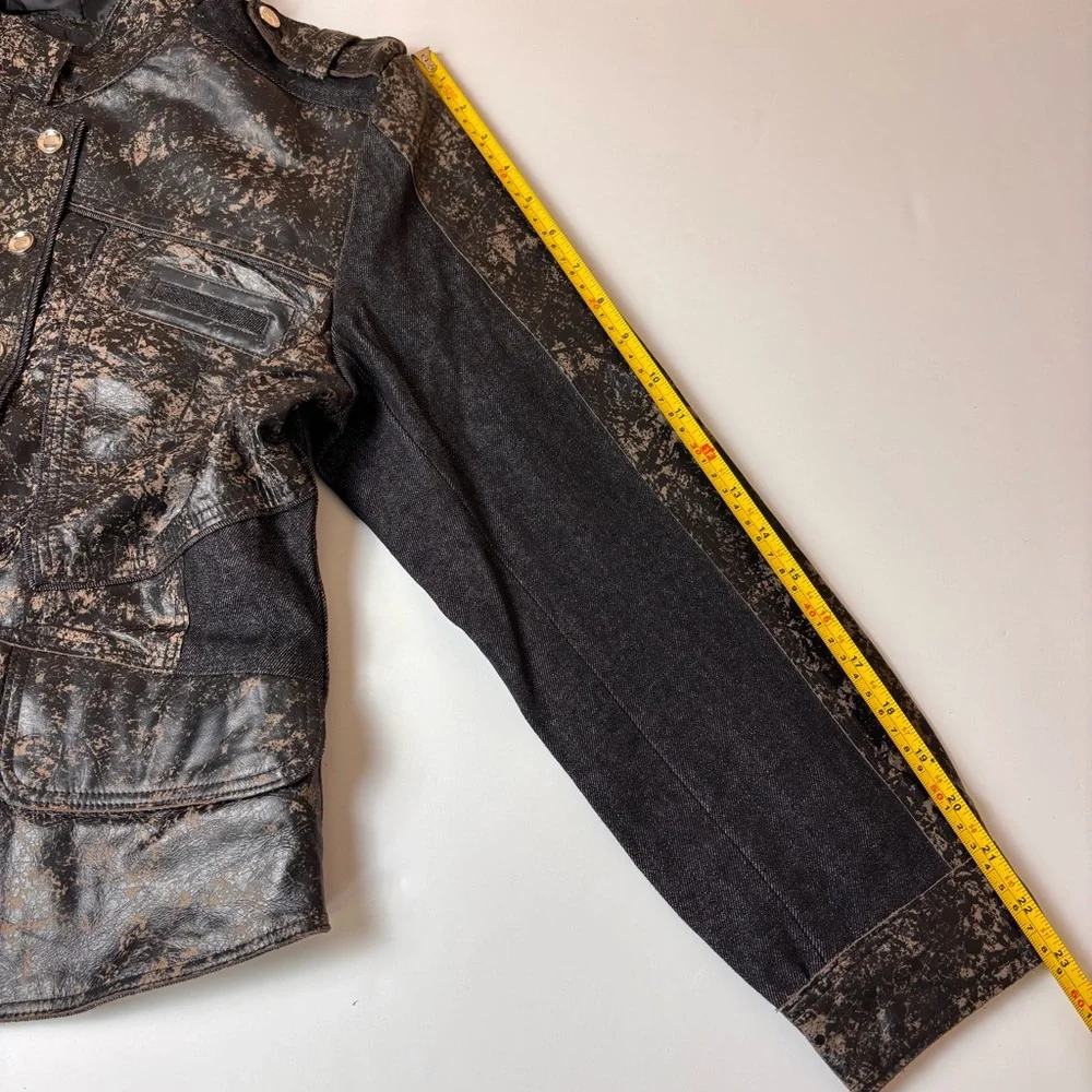 H&D Classic Distressed Leather Denim Moto Jacket Snaps Dressy Casual Biker Large - Picture 15 of 15
